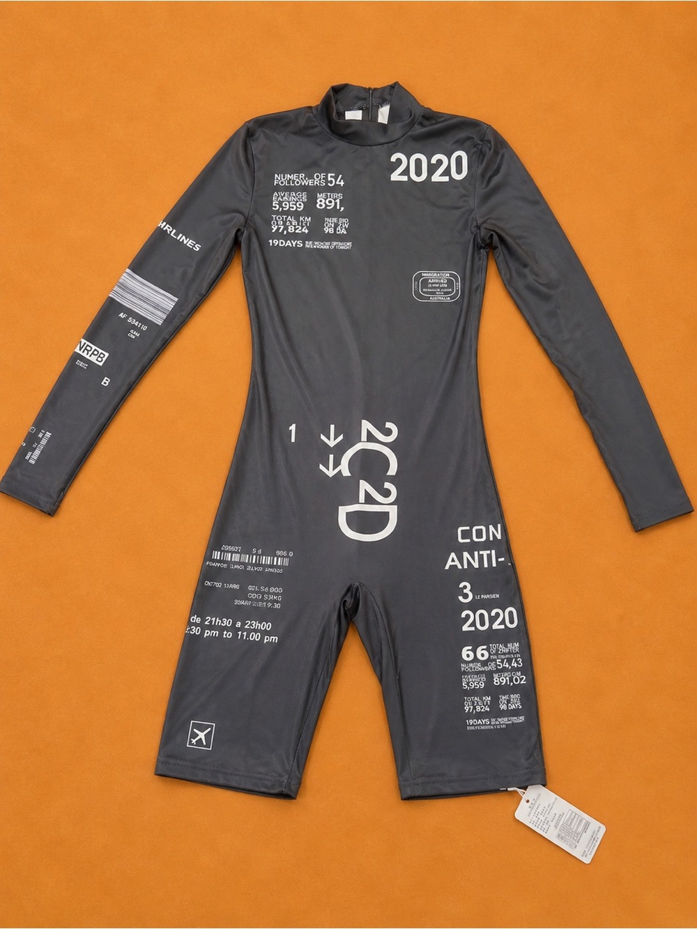 Kids' Long Sleeve Black Graphic One-Piece Swimsuit - Unbranded